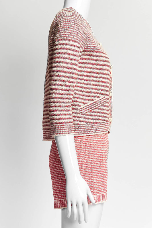 Chanel Spring/Summer 2015 Pink Striped Cardigan with Short 34