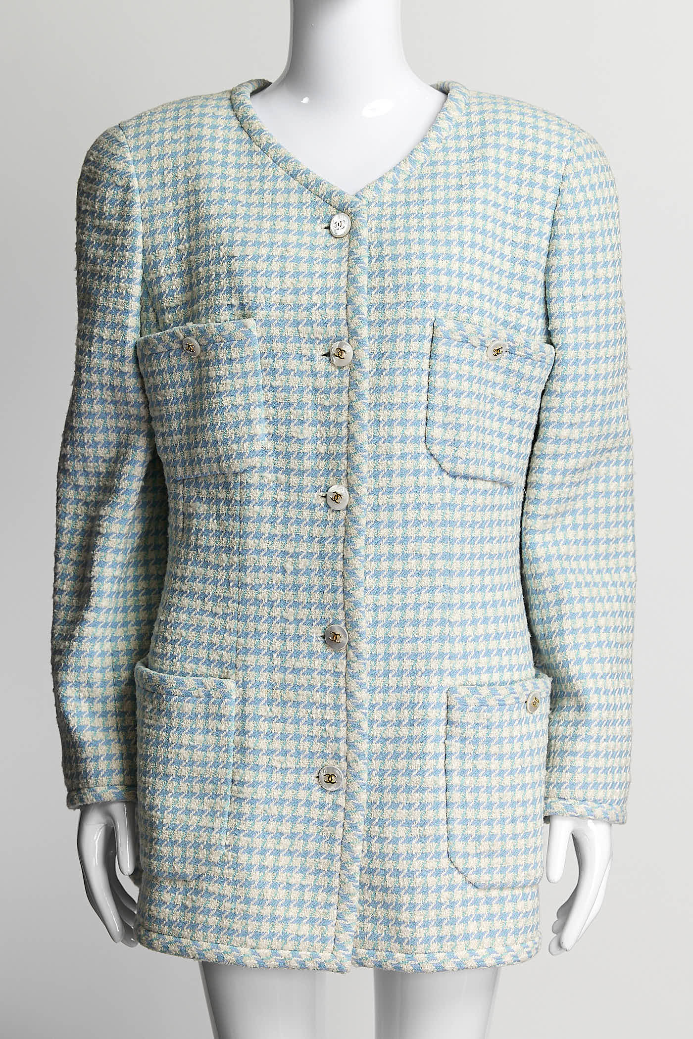 Chanel Vintage 1997 Blue/White Tweed Jacket 46
