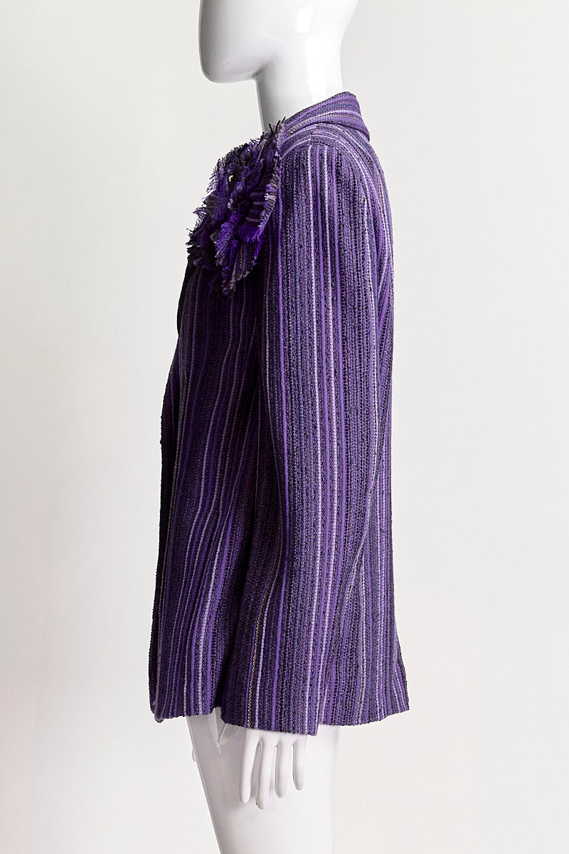 CHANEL 2001 P PURPLE TWEED KNIT JACKET FR46