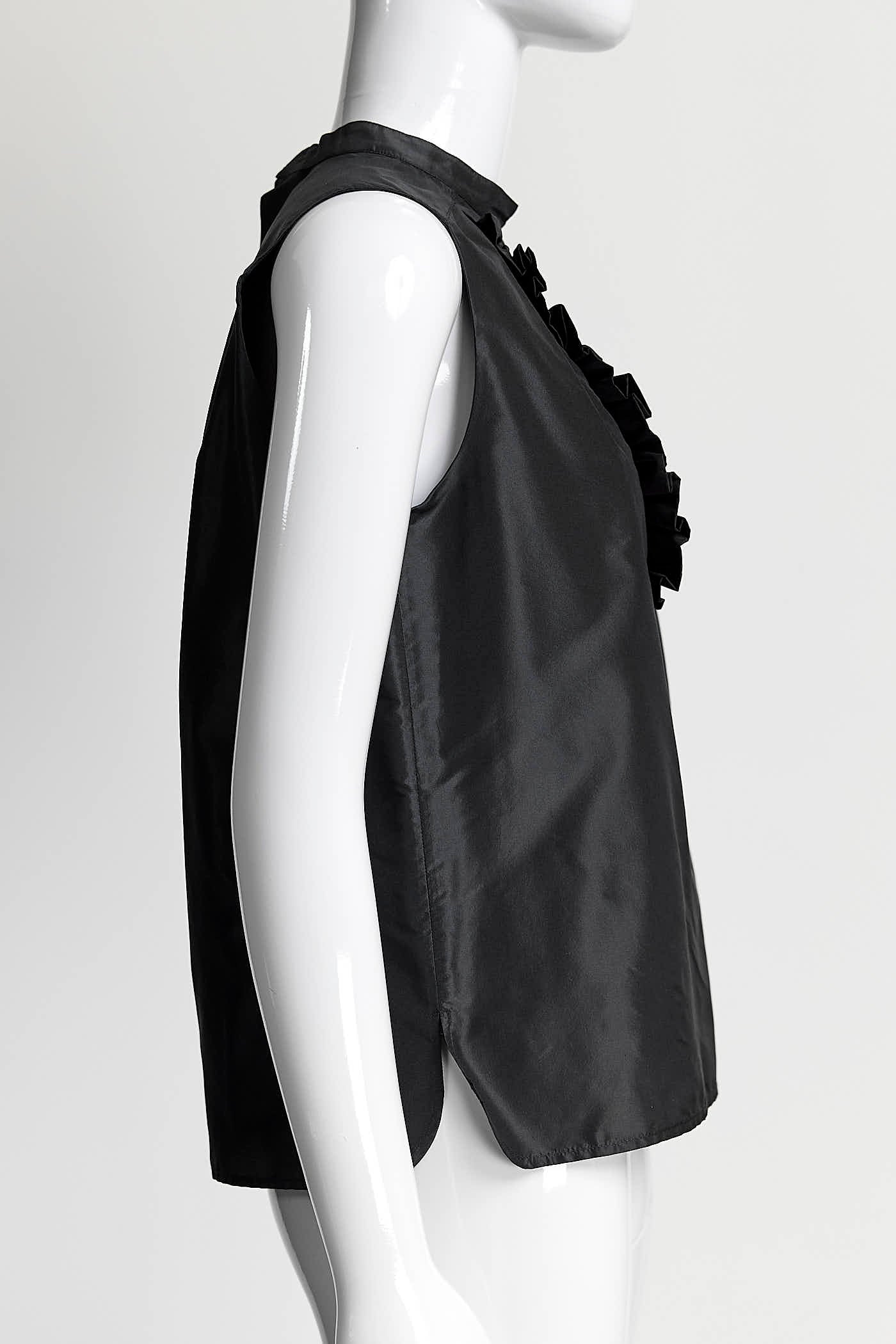 Chanel Vintage Black Silk Sleeveless Blouse with Buttons Detail 38