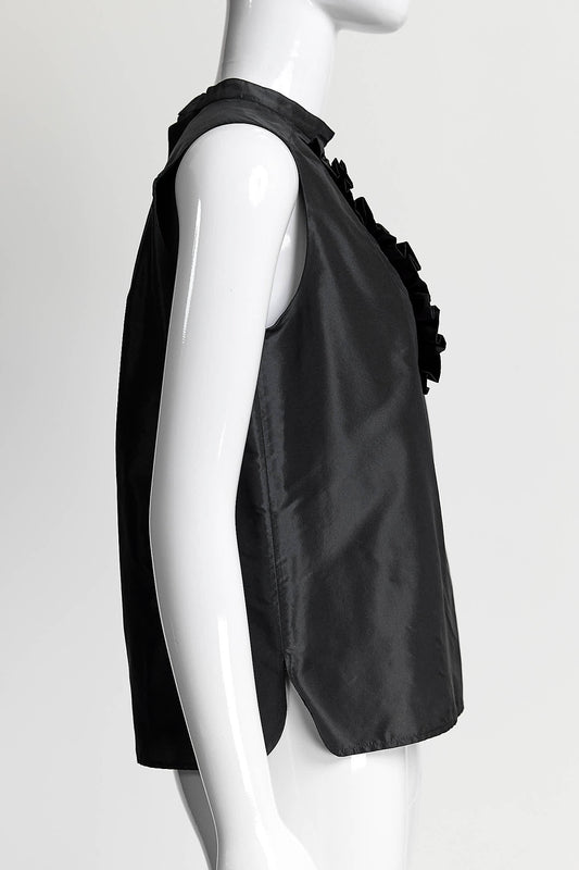 Chanel Vintage Black Silk Sleeveless Blouse with Buttons Detail 38