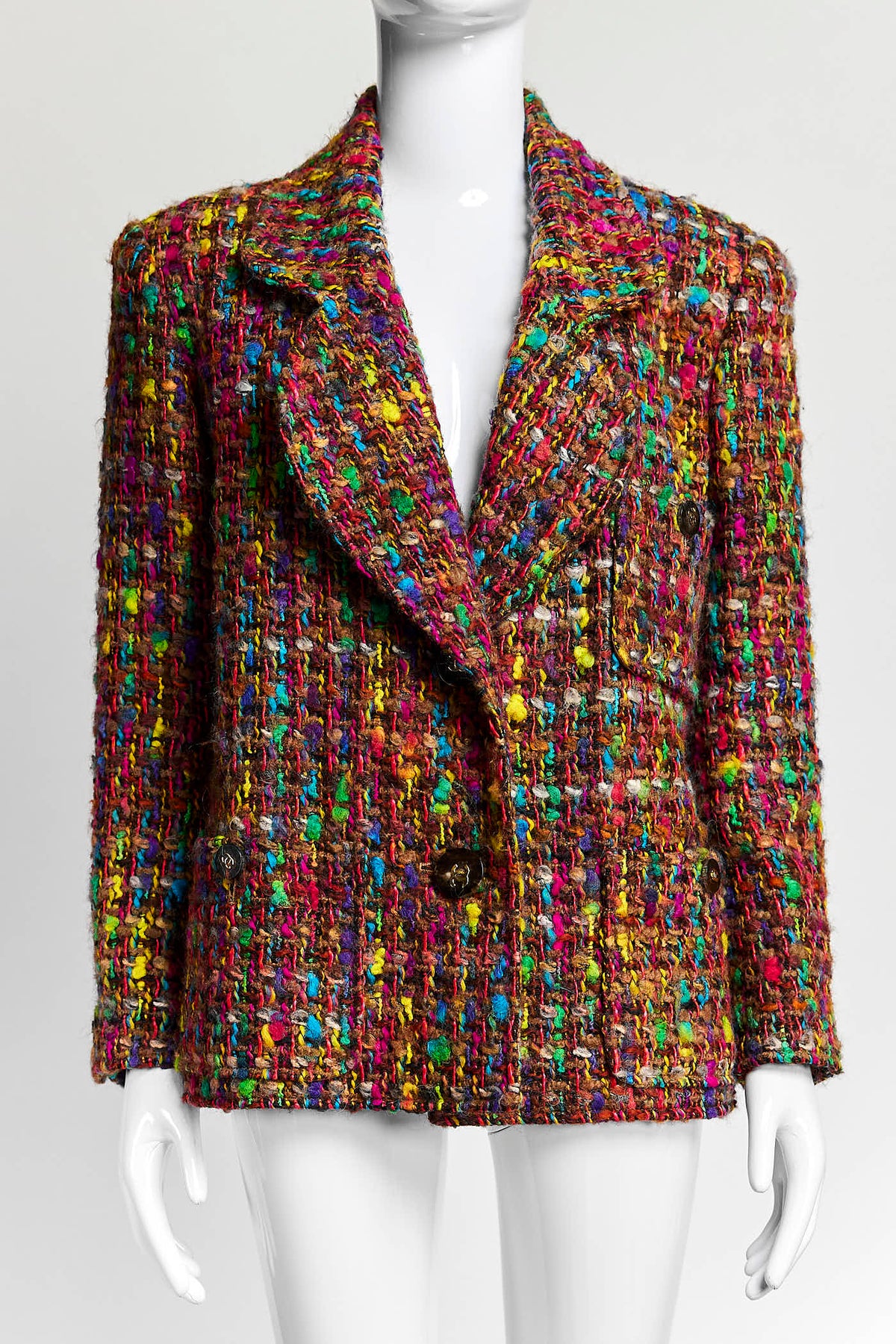 Chanel Vintage Red/Purple Multicolor Tweed Blazer 36