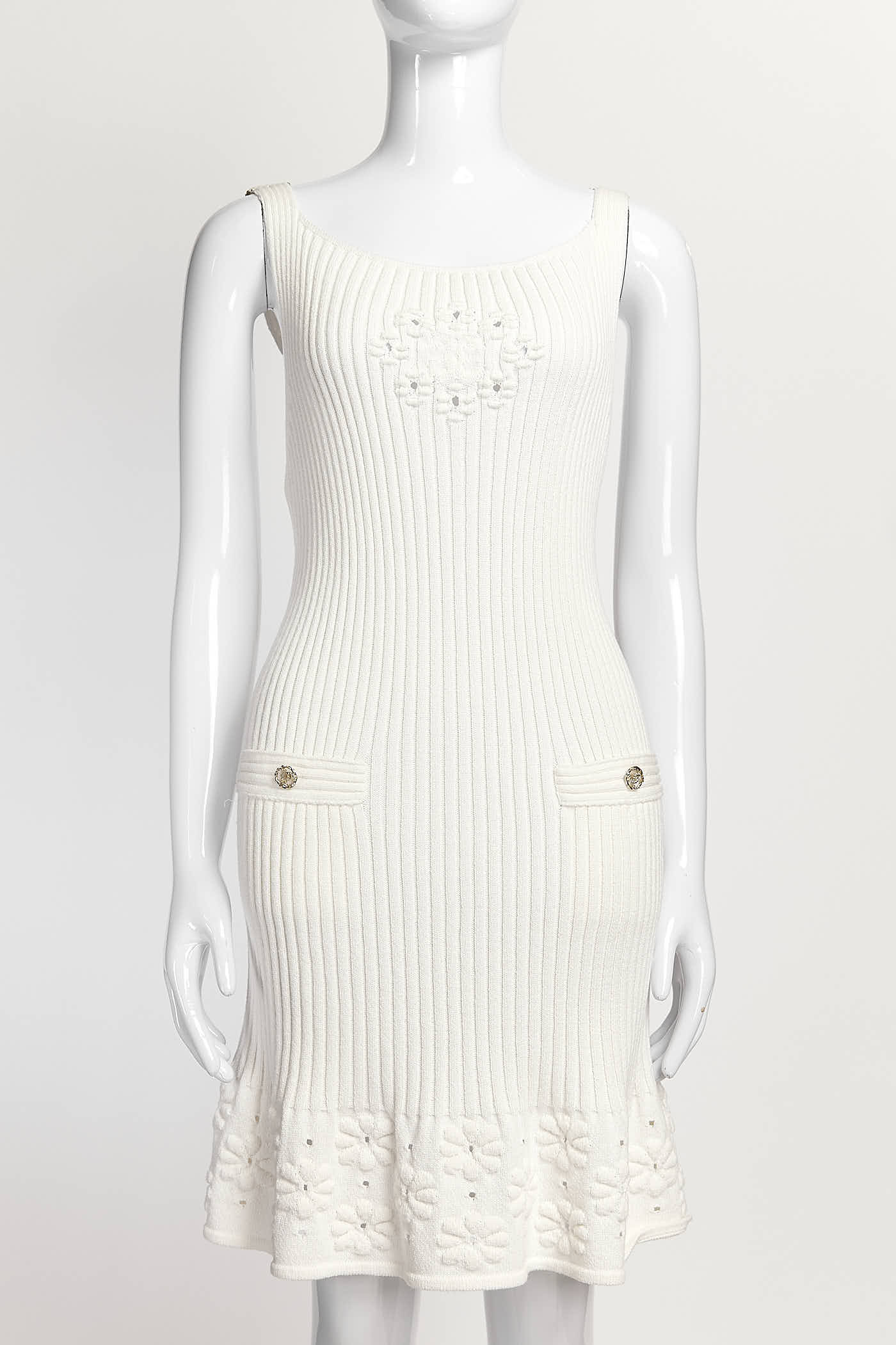 Chanel White Kint Dress 38