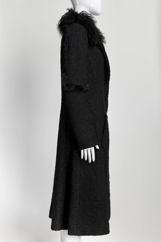 Chloe Black Wool Coat with Fur Detail on Collar 38