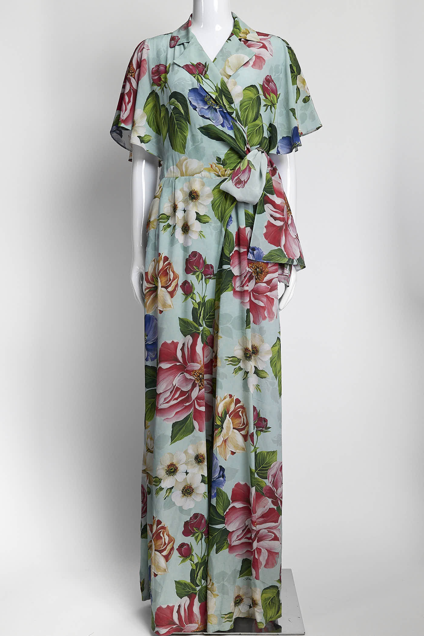 Dolce & Gabbana Blue with Floral Printed Silk Jumpsuit 40