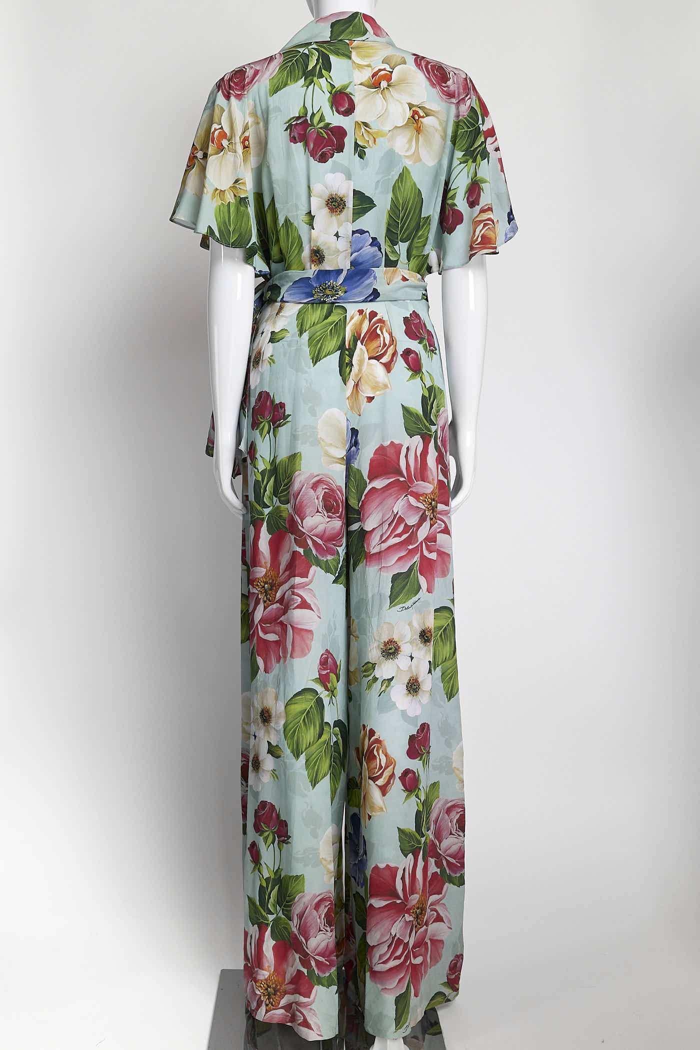 Dolce & Gabbana Blue with Floral Printed Silk Jumpsuit 40