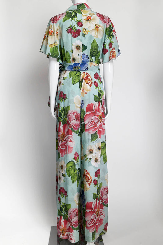 Dolce & Gabbana Blue with Floral Printed Silk Jumpsuit 40