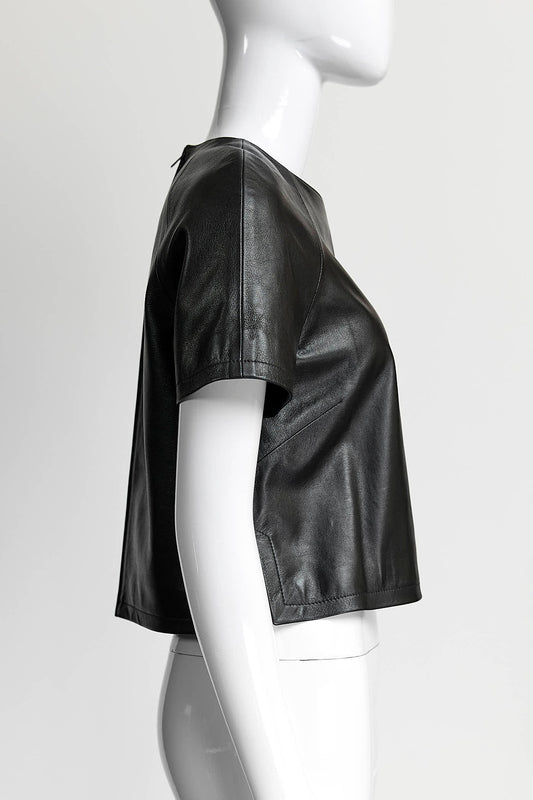 Christian Dior Black Leather Short-sleeved Top F34 US2