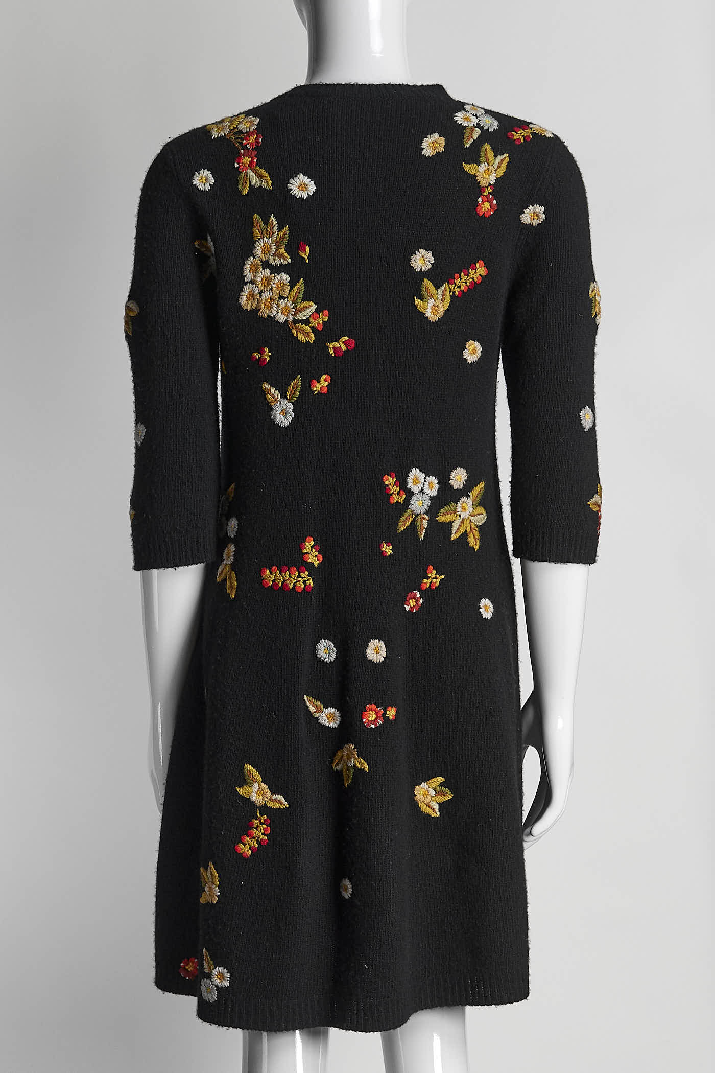 Christian Dior Black Wool Knit Floral Embroidered Dress 38