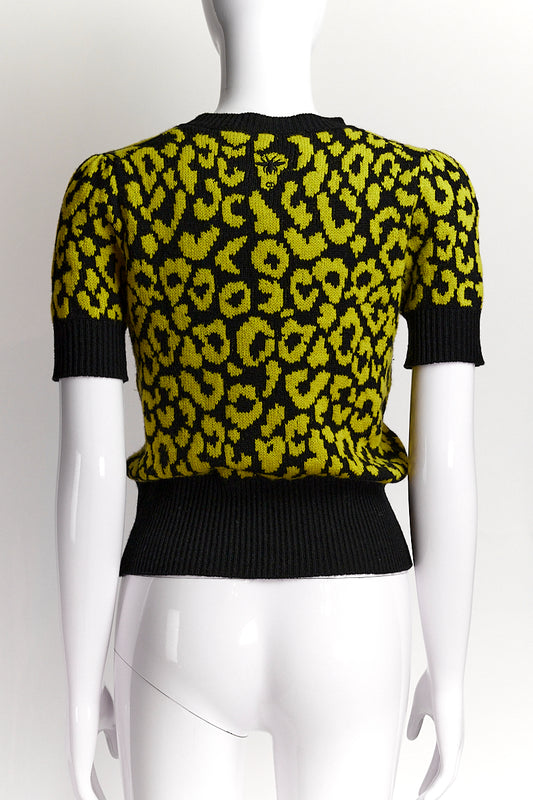 Christian Dior Black/Yellow Leopard Print Sweater US6