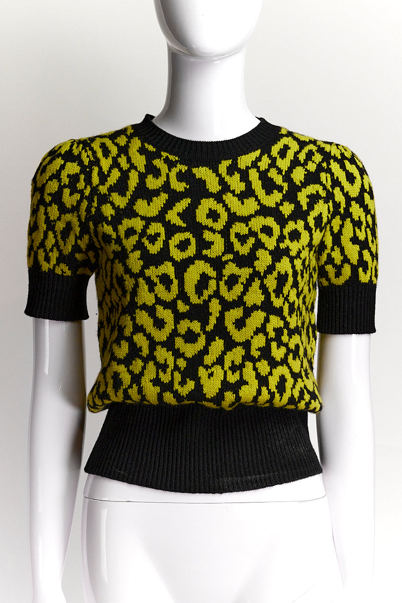 Christian Dior Black/Yellow Leopard Print Sweater US6