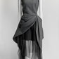 Christian Dior Grey Wool Dress w Black Mesh Detail  44