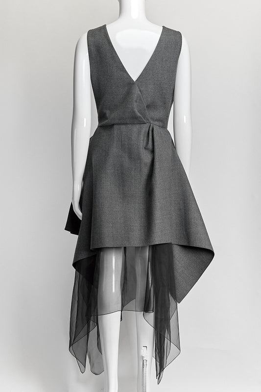 Christian Dior Grey Wool Dress w Black Mesh Detail  44