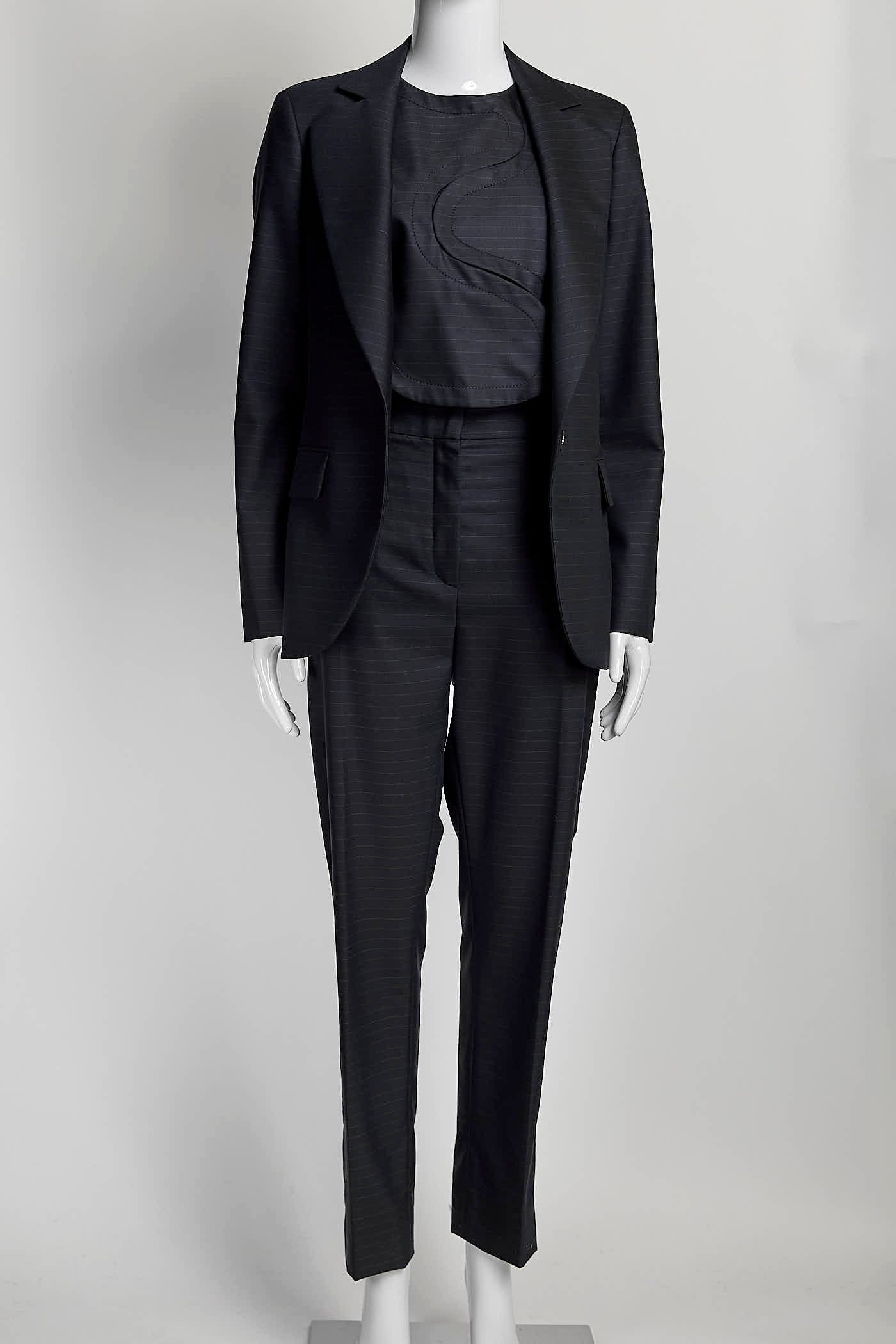 Christian Dior Navy Striped Runway Suit Top/ Blazer/ Pant FR38
