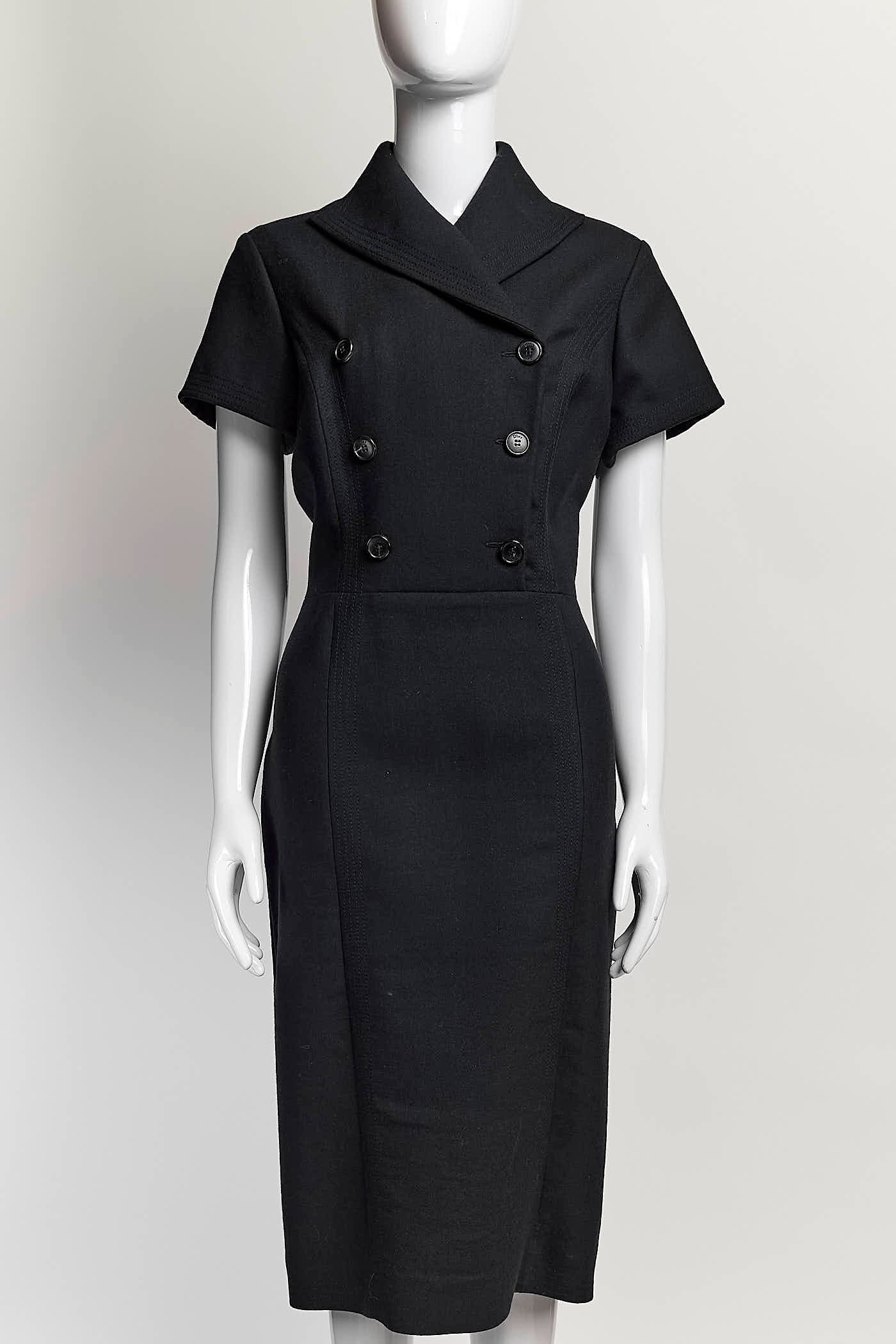 Christian Dior Navy Wool ShortSleeve Dress FR42