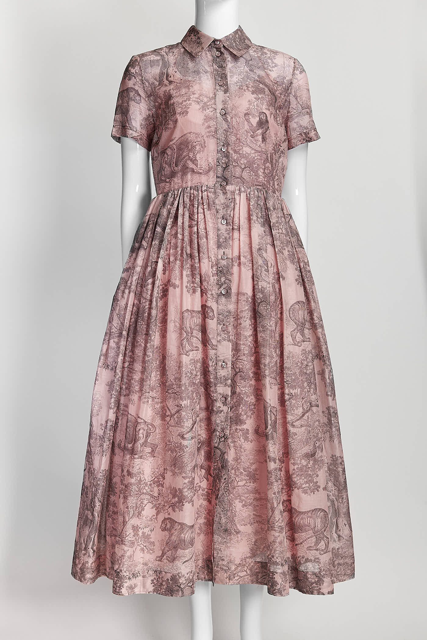 Christian Dior Pink Cotton Toile de Jouy Printed Dress 38