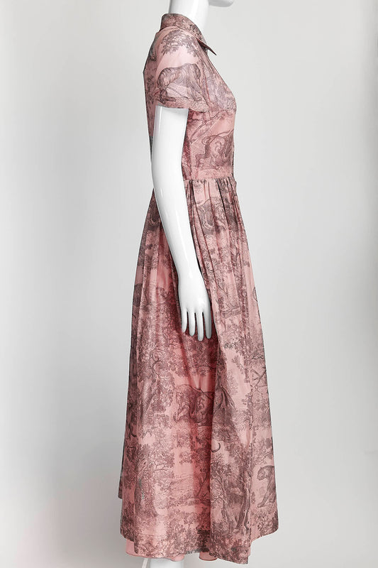 Christian Dior Pink Cotton Toile de Jouy Printed Dress 38