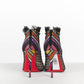 Christian Louboutin Black Lace Open Toe Booties w/Rainbow Studs Heels 37.5