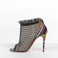 Christian Louboutin Black Lace Open Toe Booties w/Rainbow Studs Heels 37.5