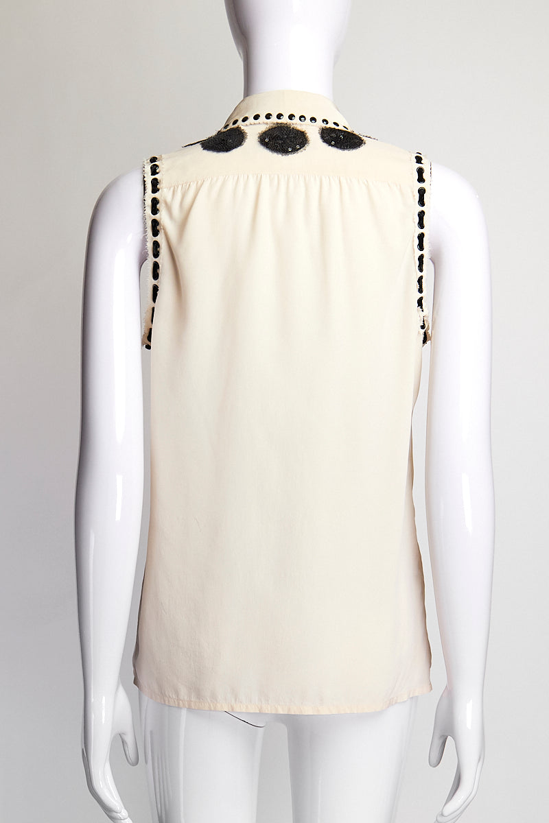 Saint Laurent Collared Tank with Grommets and Silk Tassles