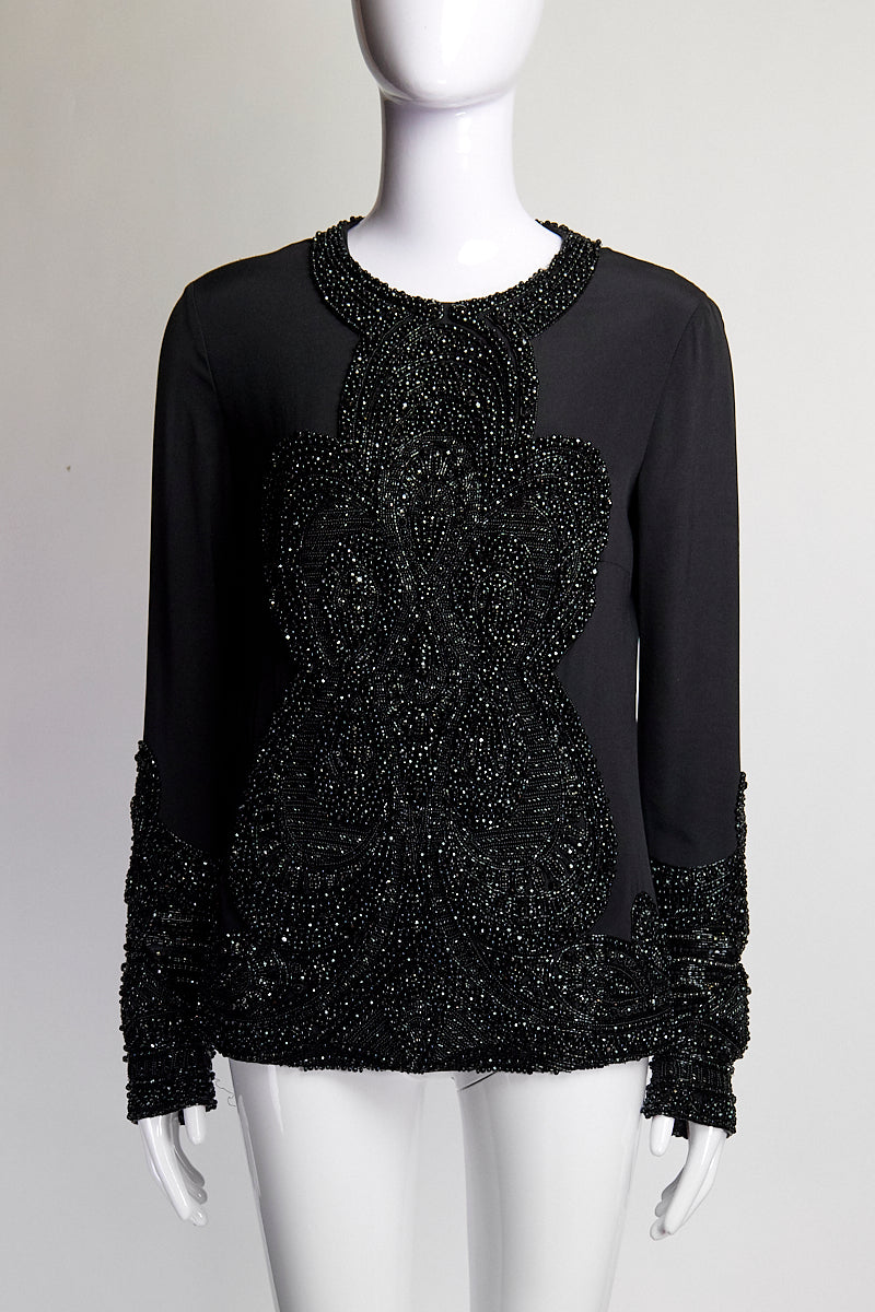 Emilio Pucci Beaded Patterned Long Sleeve Blouse FR42 IT38