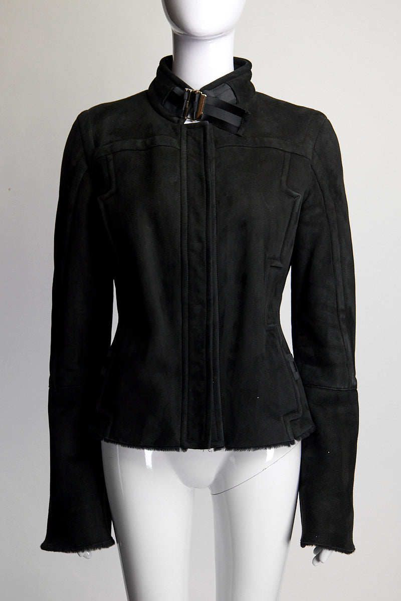 Gucci Suede Leather Jacket with Neck Buckle IT44 FR40