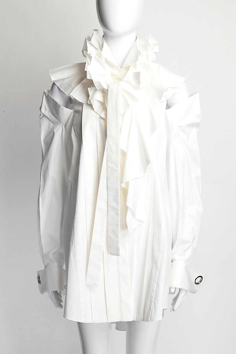 MONSE White Ruffled Blouse with Grommet Detail on Wrist US6