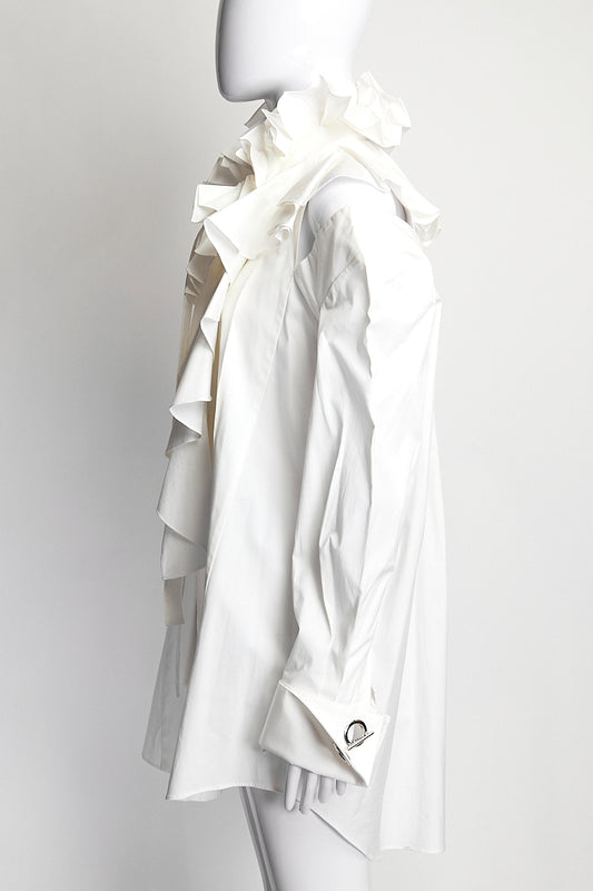 MONSE White Ruffled Blouse with Grommet Detail on Wrist US6