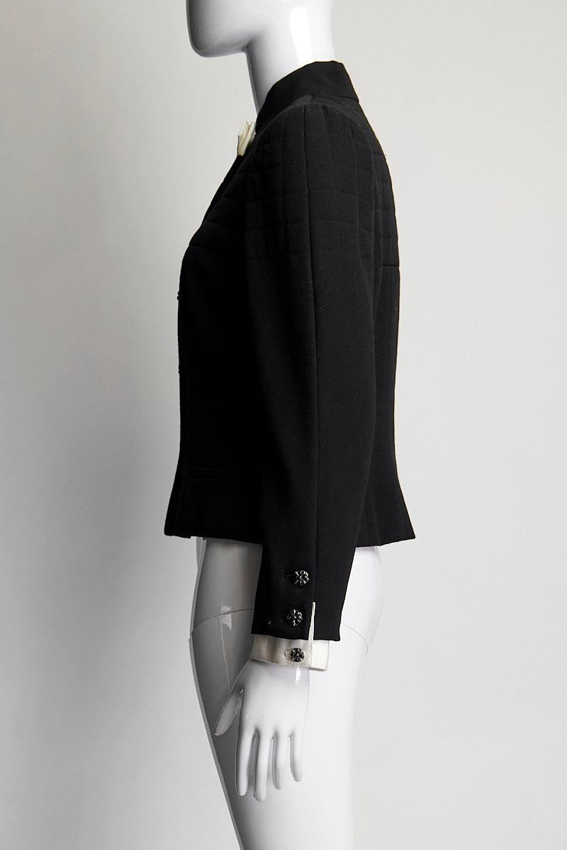 Chanel Black Crop Jacket with White Bow Detail FR36 IT40