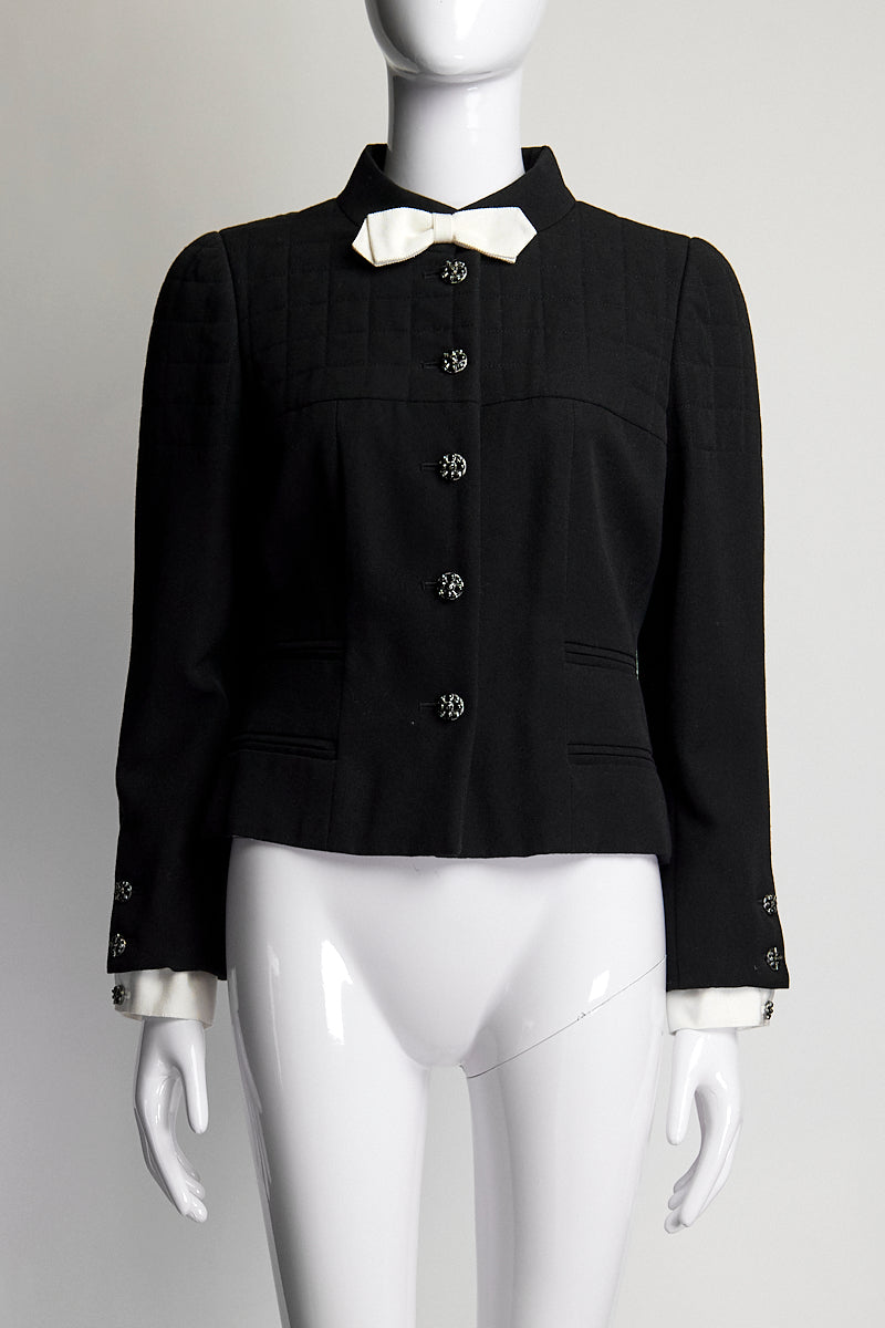 Chanel Black Crop Jacket with White Bow Detail FR36 IT40