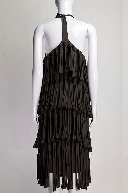 Bottega Veneta Brown Thick Fringe Dress S