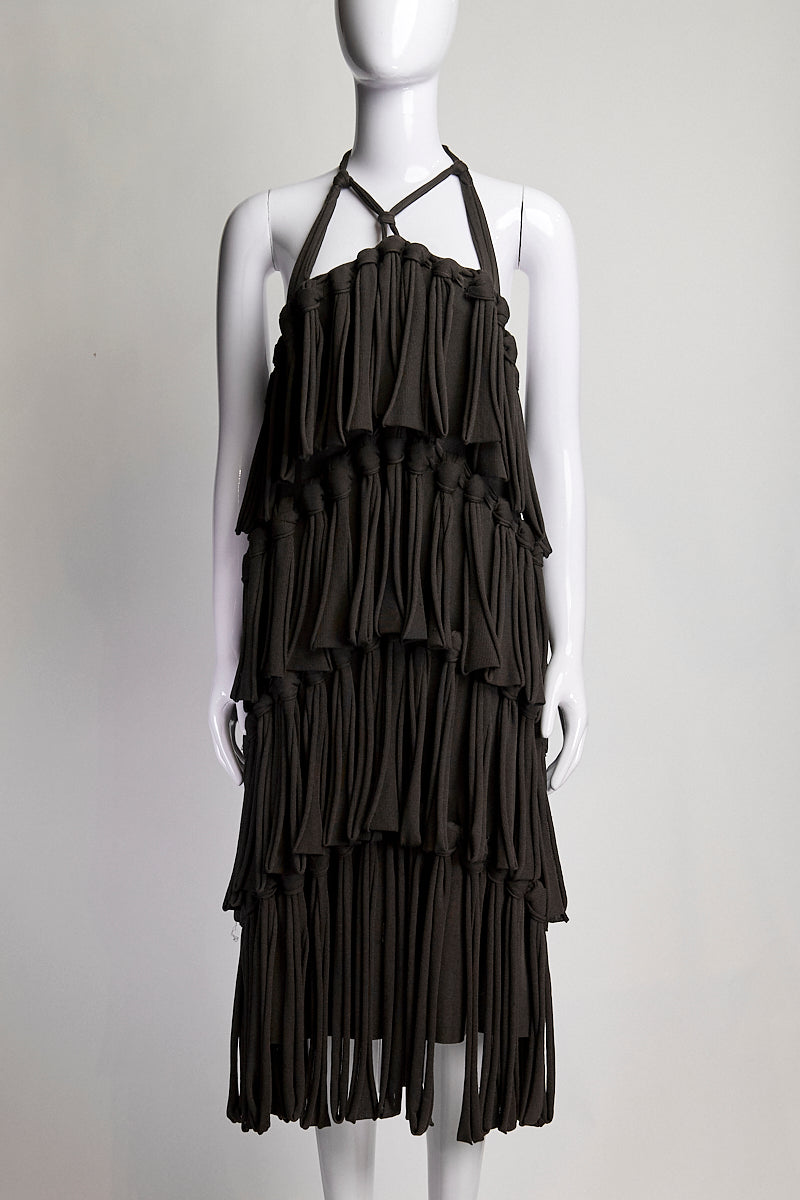 Bottega Veneta Brown Thick Fringe Dress S