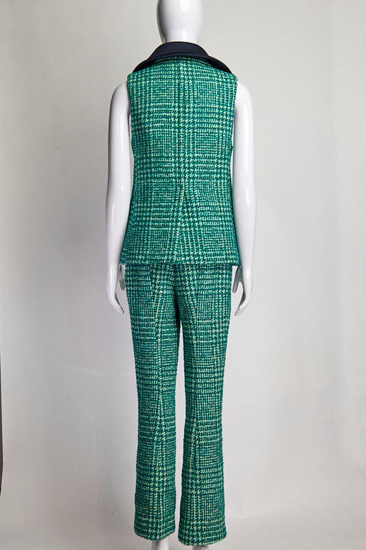 Prada Two-Piece Wool Blend Green Suit with Mink Trim IT42 FR38