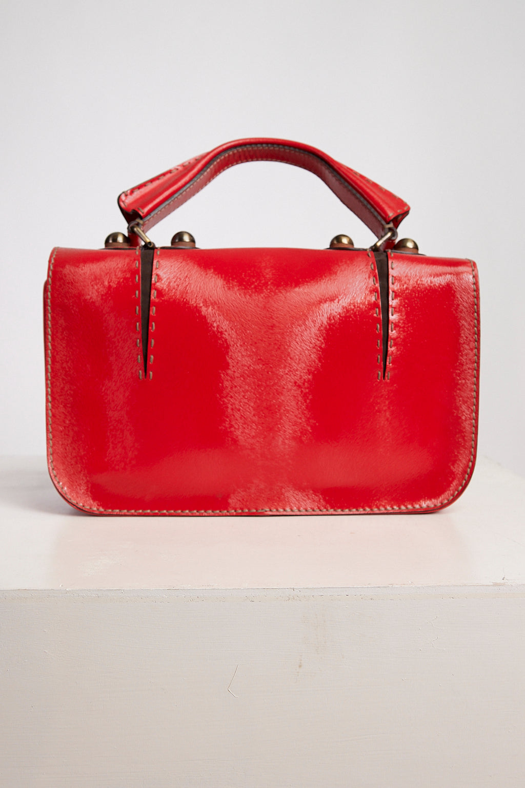 Fendi Top Handle Red Patent Leather F3 Secret Code Bag