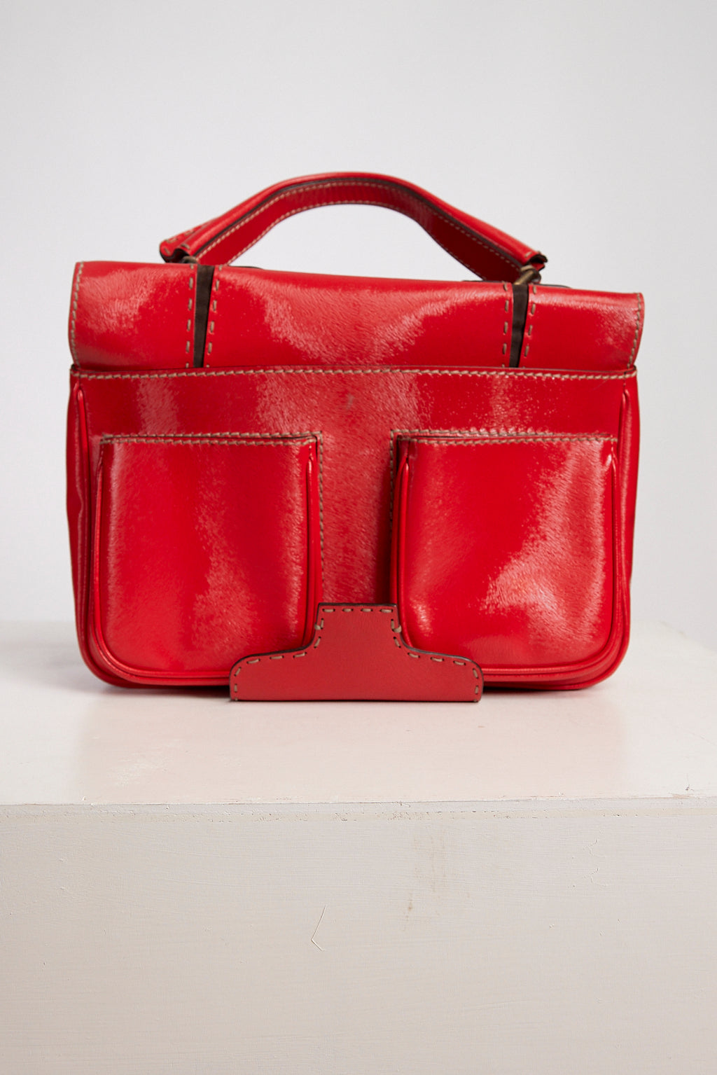 Fendi Top Handle Red Patent Leather F3 Secret Code Bag