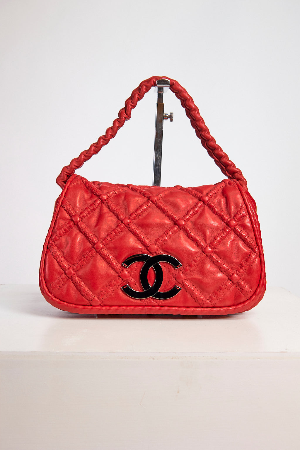 Chanel Hidden Chain Quilted Leather Bag with Logo in Red