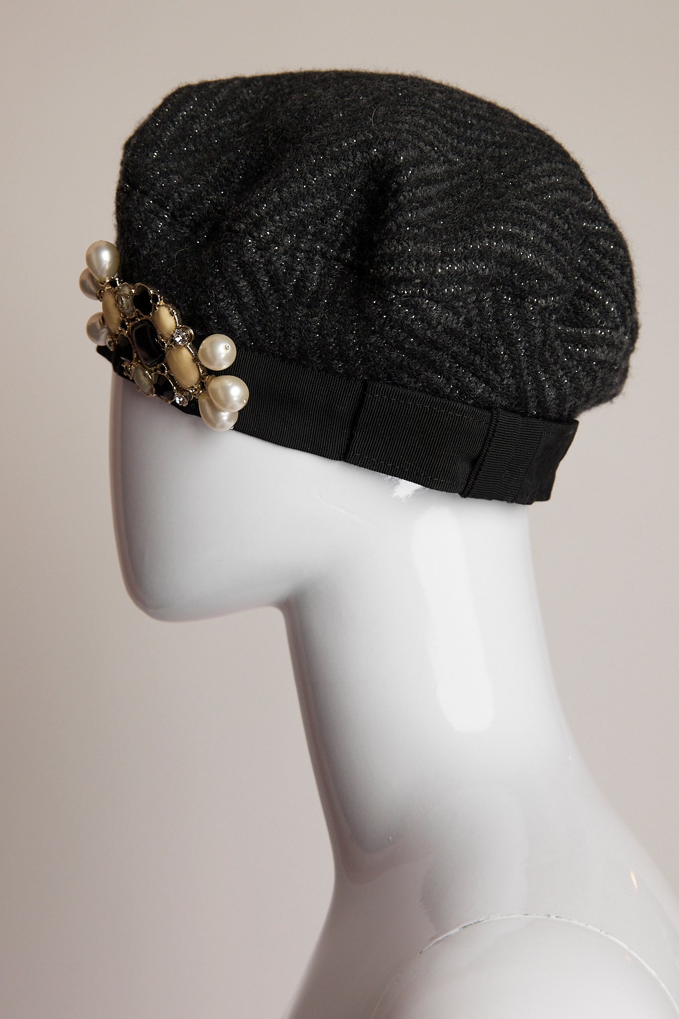 Chanel Grey Wool Barret with Jewels