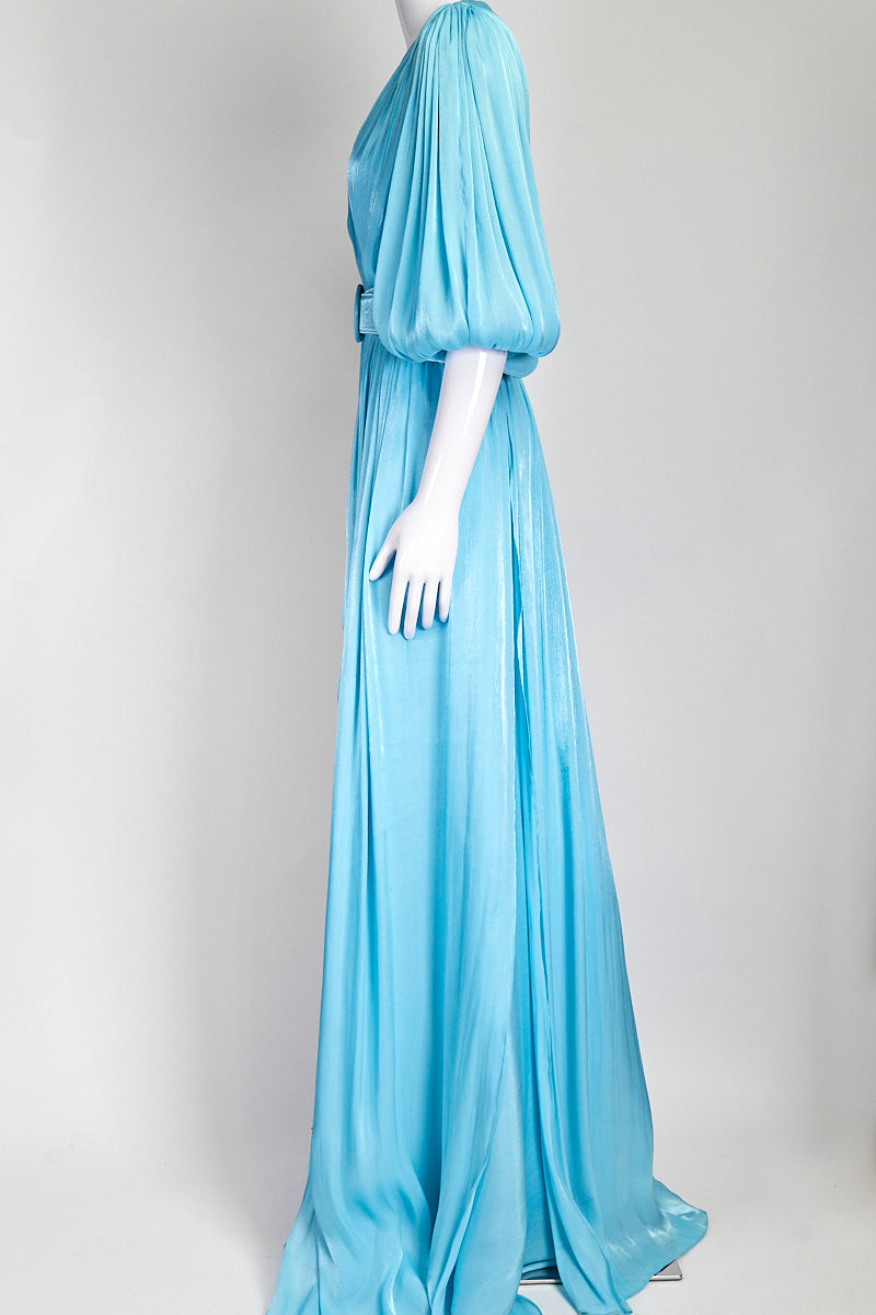 Costarellos Brennie Iridescent Georgette Blue Gown