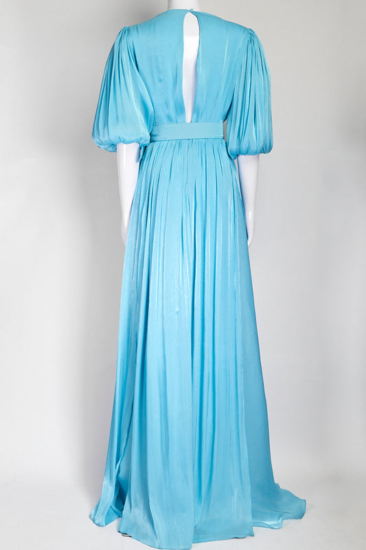 Costarellos Brennie Iridescent Georgette Blue Gown