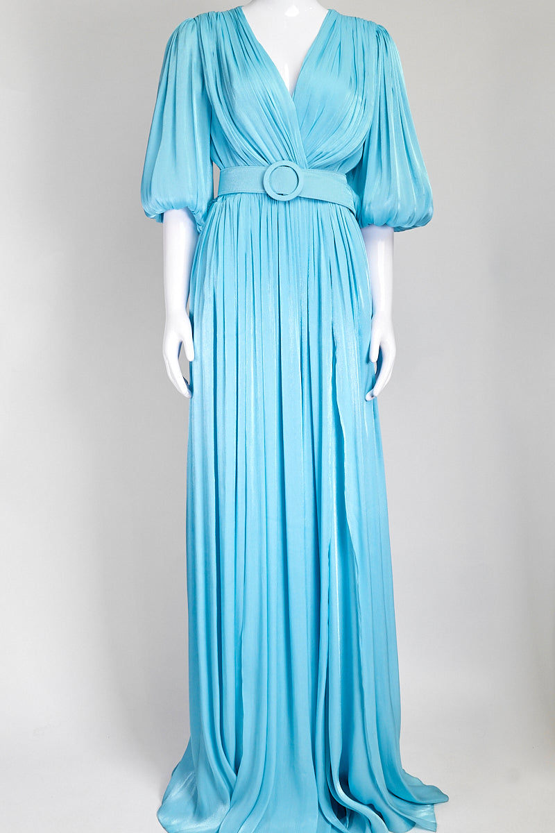 Costarellos Brennie Iridescent Georgette Blue Gown