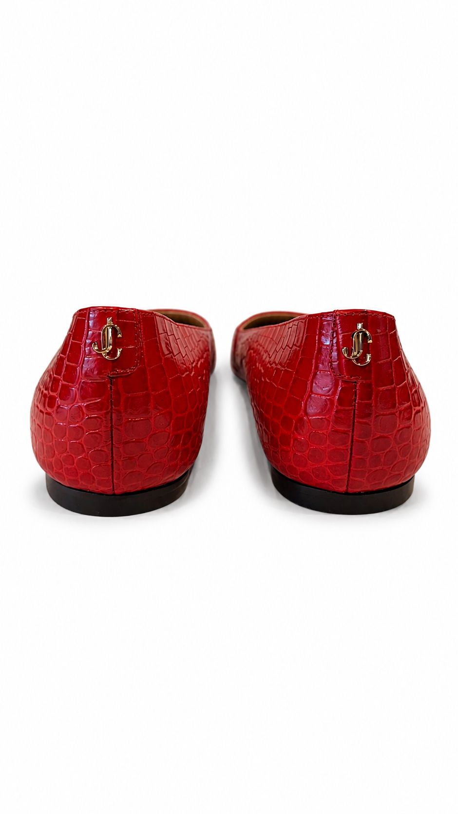 JIMMY CHOO LEATHER CROC EMBOSSED BALLET FLATS - SIZE 39.5