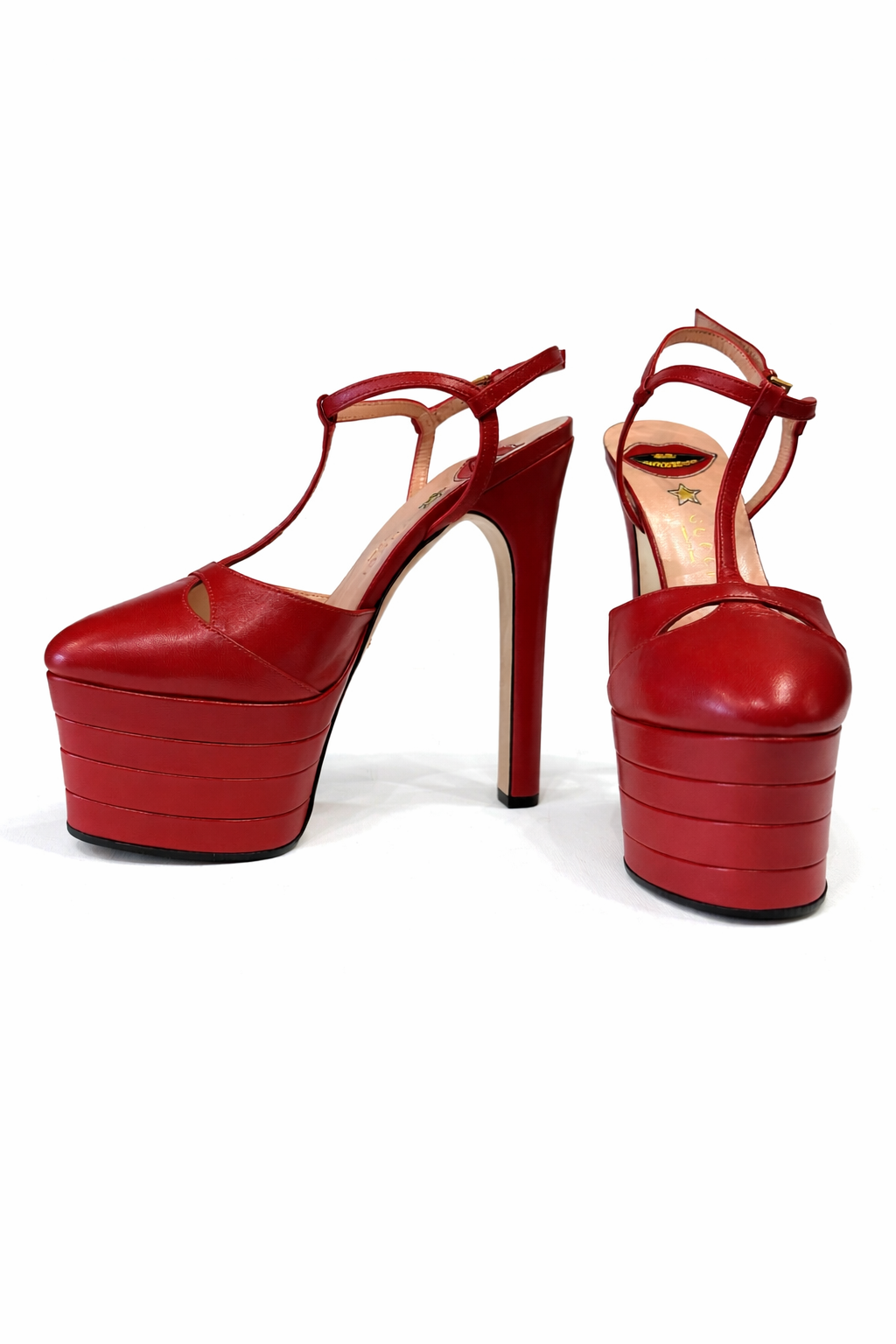 GUCCI RED LEATHER ANGEL T-STRAP PLATFORM SANDALS - SIZE 37.5