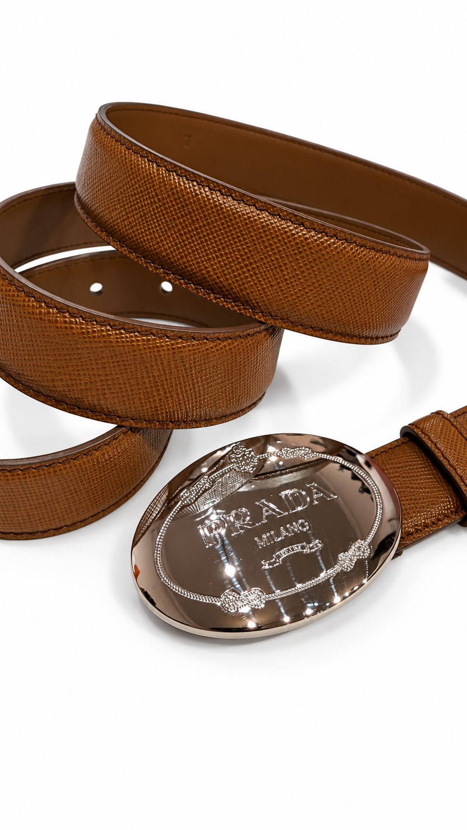 prada 2010 skinny brown belt with silver logo buckle - size 90