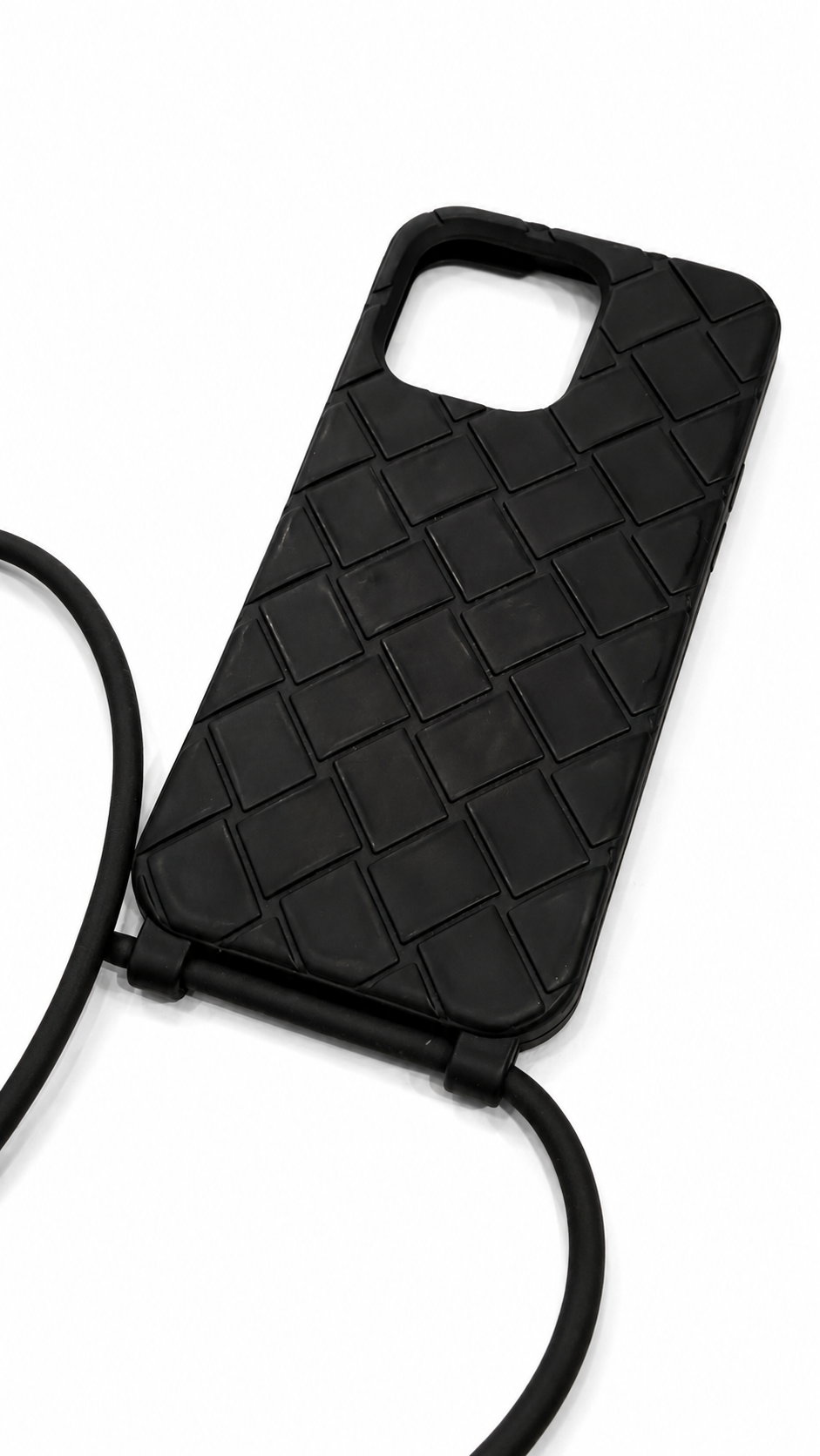 bottega veneta black intrecciato rubber iphone 14 max crossbody case