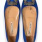 MANOLO BLAHNIK HANGISIFLAT BLUE SATIN WITH JEWEL BUCKLE - 37.5