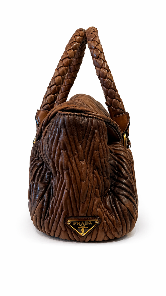 Prada Brown Leather Chevron Handle Bag