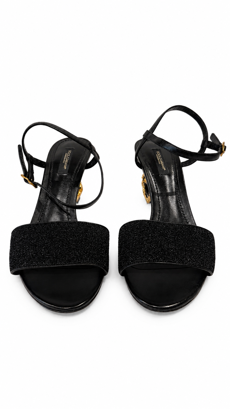 DOLCE AND GABBANA KEIRA BAROQUE DG LEATHER SANDALS - SIZE 38.5