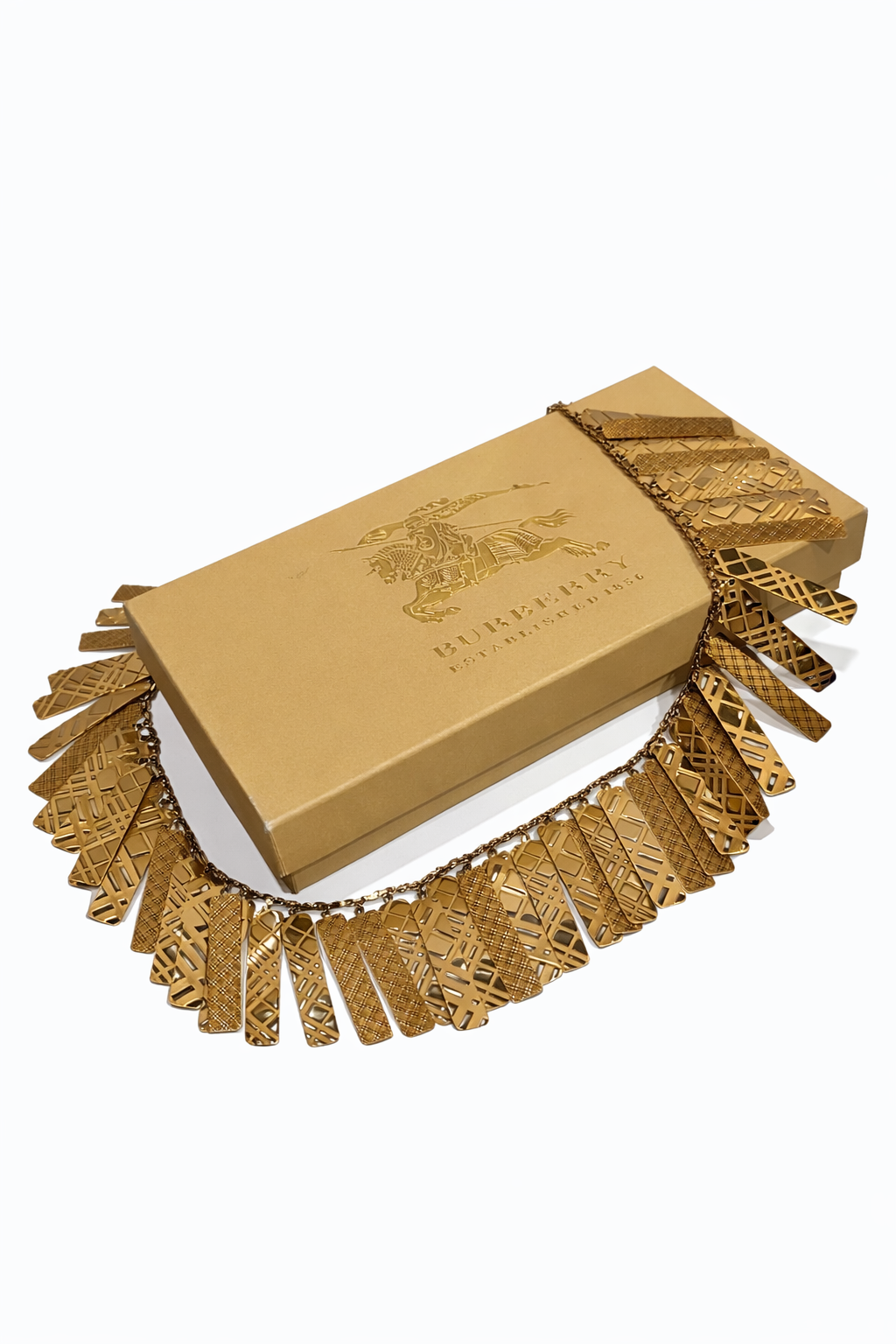 Burberry Check Pattern Engraved & Embossed Multi Tag Necklace