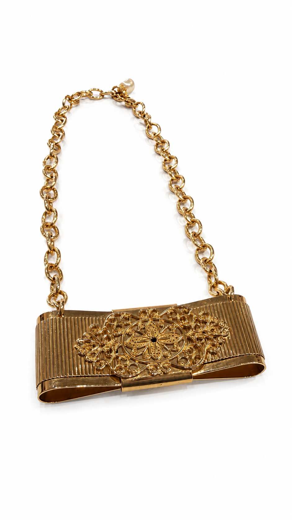 DOLCE AND GABANNA GOLD CRYSTAL BOW NECKLACE