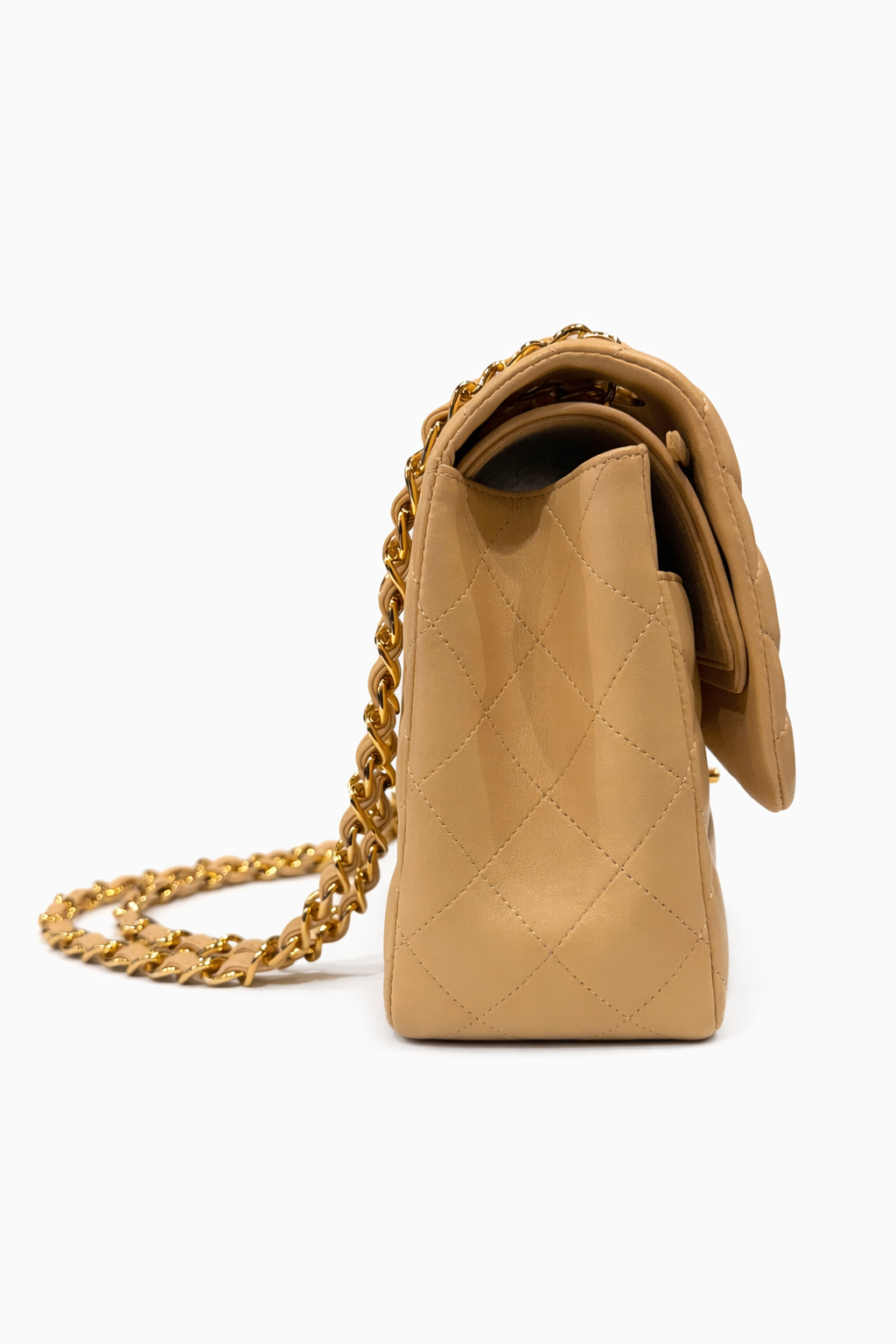 CHANEL BEIGE LAMBSKIN QUILTED MEDIUM DOUBLE FLAP BAG